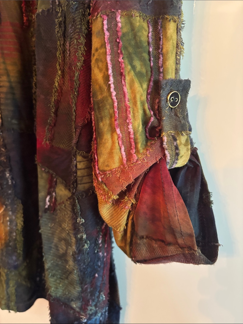 Patchwork Multicolor Button-Front Trench Coat - Picture 2 of 6